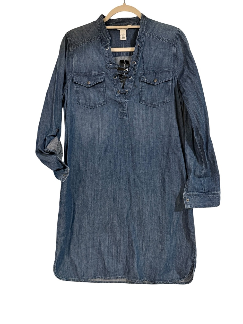 White House Black Market Indigo Lace-Up Denim Shirt Dress